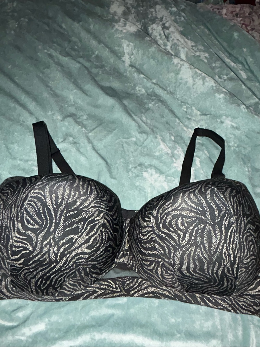 Cacique Black Metallic Zebra-Print Strap Bra